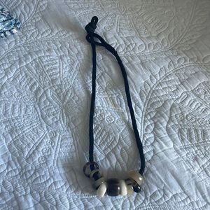 Longer Black Necklace w/ Neutral Acrylic Beads